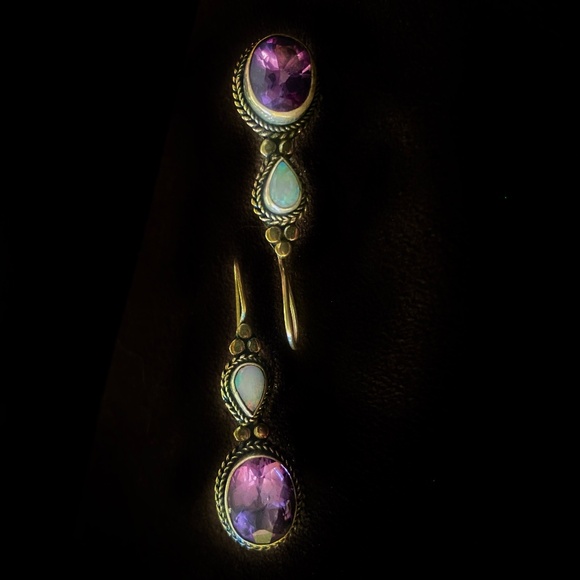 Silver Amethyst/Opal Type Stoned Earrings - Picture 1 of 2